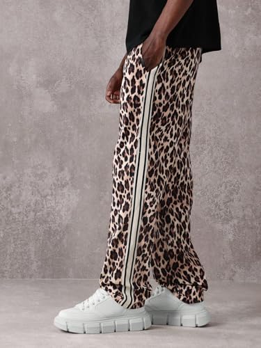 ZAFUL Mens Casual Pants Drawstrings Elastic Waist Side Striped Leopard Print Loose Wide Leg Trousers with Pockets4