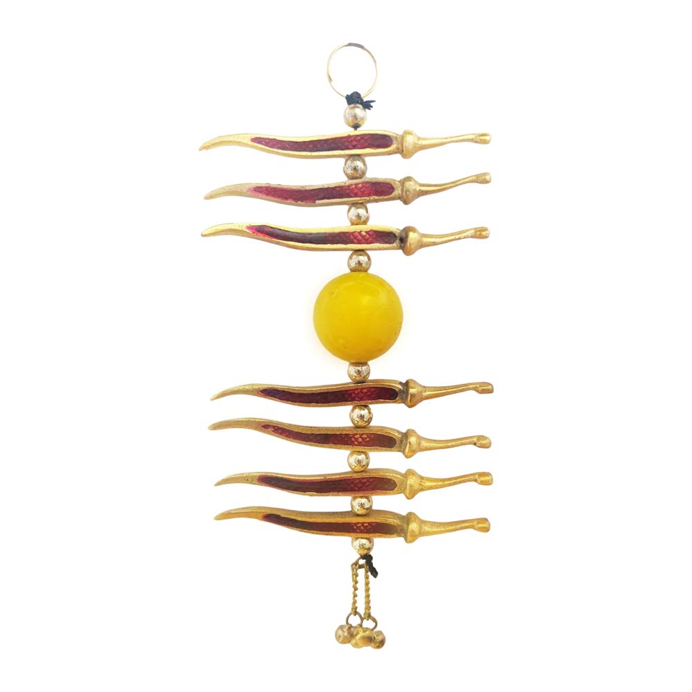 Metallic Nimbu Mirchi Buri Nazar Battu Evil Eye Decor Talisman Gift Ornament Accessories/Good Luck Charm Protection from Negativity Interior Home/Office/Door/Wall Hanging Showpiece