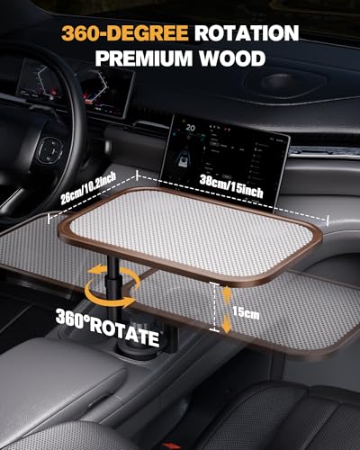 Car Desk for Laptop, Car Table & Car Tray with 360° Rotating Cup Holder, Adjustable Height Car Table Tray, As Car Food Tray or Car Seat Tray, Compatible with Tesla Model 3/Y/S, Ford/Most Vehicles - image 2
