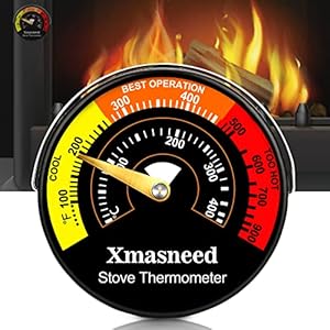 Stove Thermometer, Magnetic Log Burner Thermometer, Fireplace Temperature Monitor Gauge for Wood Log, Chimney Oven…