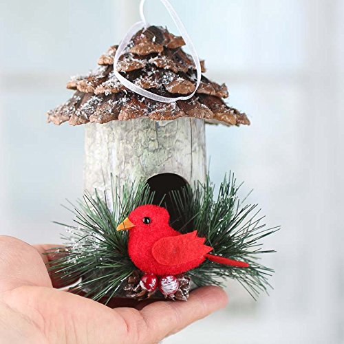 Factory Direct Craft Pair of Delicately Crafted Rustic Wintry Paper Mache Birdhouse Ornaments for Displaying, Gifting and Decor
