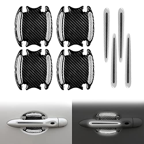 Vrasly 8PCS Car Door Handle Sticker, Protector Reflective Sticker Universal Auto 3D Carbon Fiber Door Handle Anti Scratch Cover Guard Car Outdoor Safety Decoration Reflective Strip-(White)
