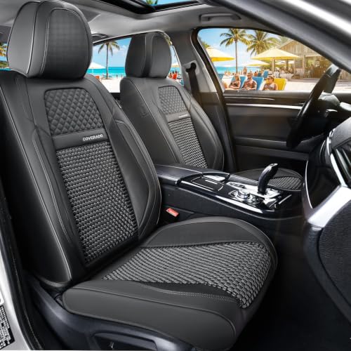 Image of Coverado Leather Front Seat Covers, 2-Pack Universal Waterproof Breathable Leather Woven Leatherette Seat Cushions, Auto Car Seats Protectors, Fit for Most Vehicles-Blackpure