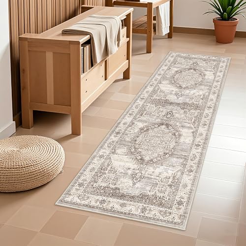 Washable Hallway Runner Rugs 2x6: Soft Ultra Thin Low Pile Carpet Machine Washable Indoor Lightweight Rug Runner Anti Slip Backing Rugs for Living Room Bedroom Kitchen 2'x6' Beige