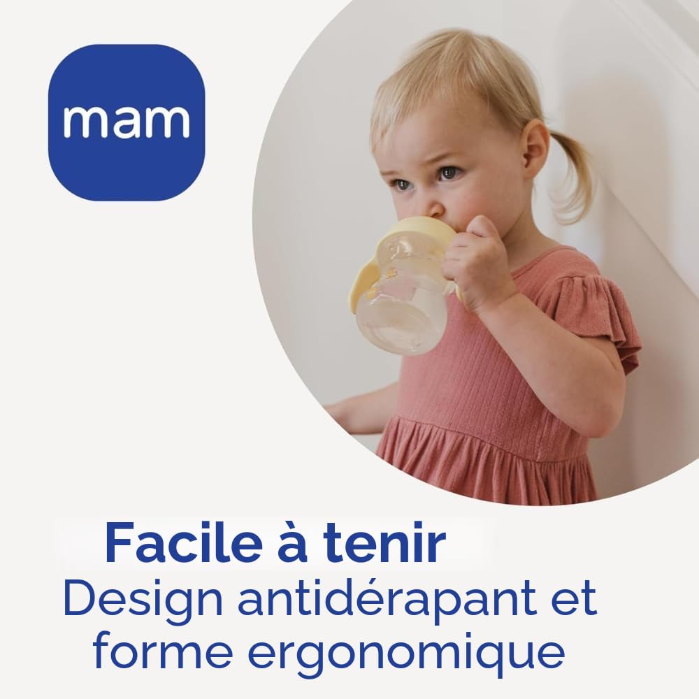 MAM Learn To Drink Cup Tasse avec poignées amovibles et bec verseur, à partir de 6 mois, 190 ml, bleu