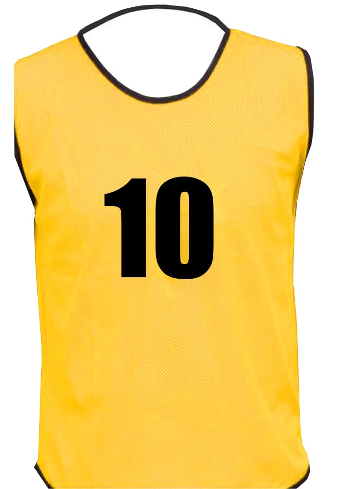 10 MESH BIBS FOOTBALL TRAINING SPORTS BIBS NUMBERED (2-11 OR number of your choice) Front/Back OR Front & Back (Amber (Back Only), Junior (U 14's))