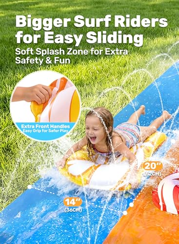 JOYIN 685 cm Rutsche und Wasserrutsche mit 2 Bodyboards, Rasen-Wasserrutsche mit eingebautem Sprinkler für Sommer-Wasserspaß im Garten für Kinder und Erwachsene