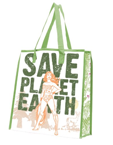 Vandor 75086 Wonder Woman Save the Planet Large Recycled Shopper Tote, Multicolored