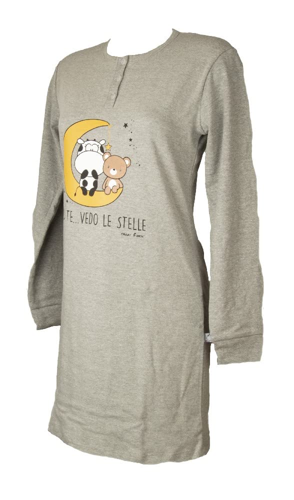 CRAZY FARM camisón de Mujer sobre Talla grande algodón Interlock Invierno Cuello tunecino artículo 15787, 2485 Stars Grey, XXL