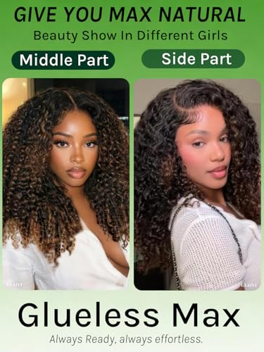 Image of KLAIYI Bye Bye Slip Ombre Brown Burmese Curly Glueless Precut 7x5 Lace Front Human Hair Wig with Finger Coil Ends Drawstring Chestnut Brown Pre Plucked Bleached Knots Ready to Wear and Go Wig 24Inch