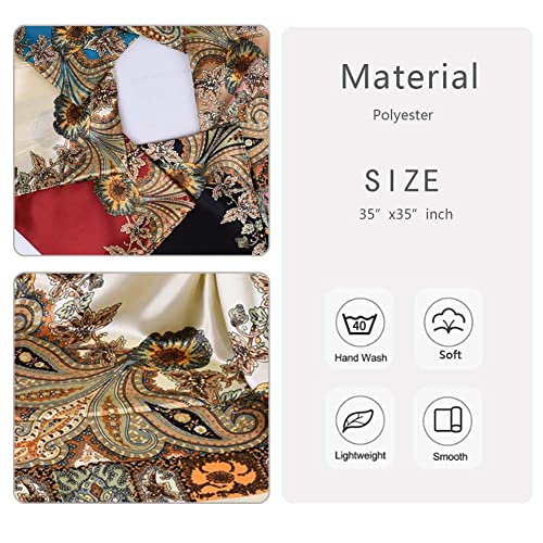 4Pcs Silk Head Scarves for Women Satin Hair Scarf 35”Large Square Bandana Silk Like Neck Scarf Shawl3