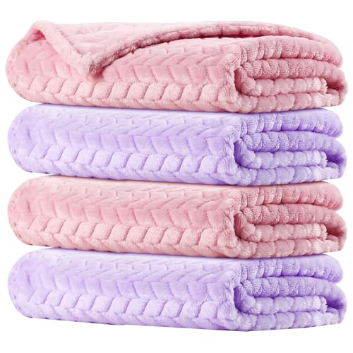Image of Chumia 4 Pcs Baby Blanket Flannel Cozy Throw Fuzzy Soft Warm Blanket for Newborn Sherpa Fluffy Crib Swaddling Supplies Birthday Baby Shower(24 x 32 Inch,Light Pink, Purple)