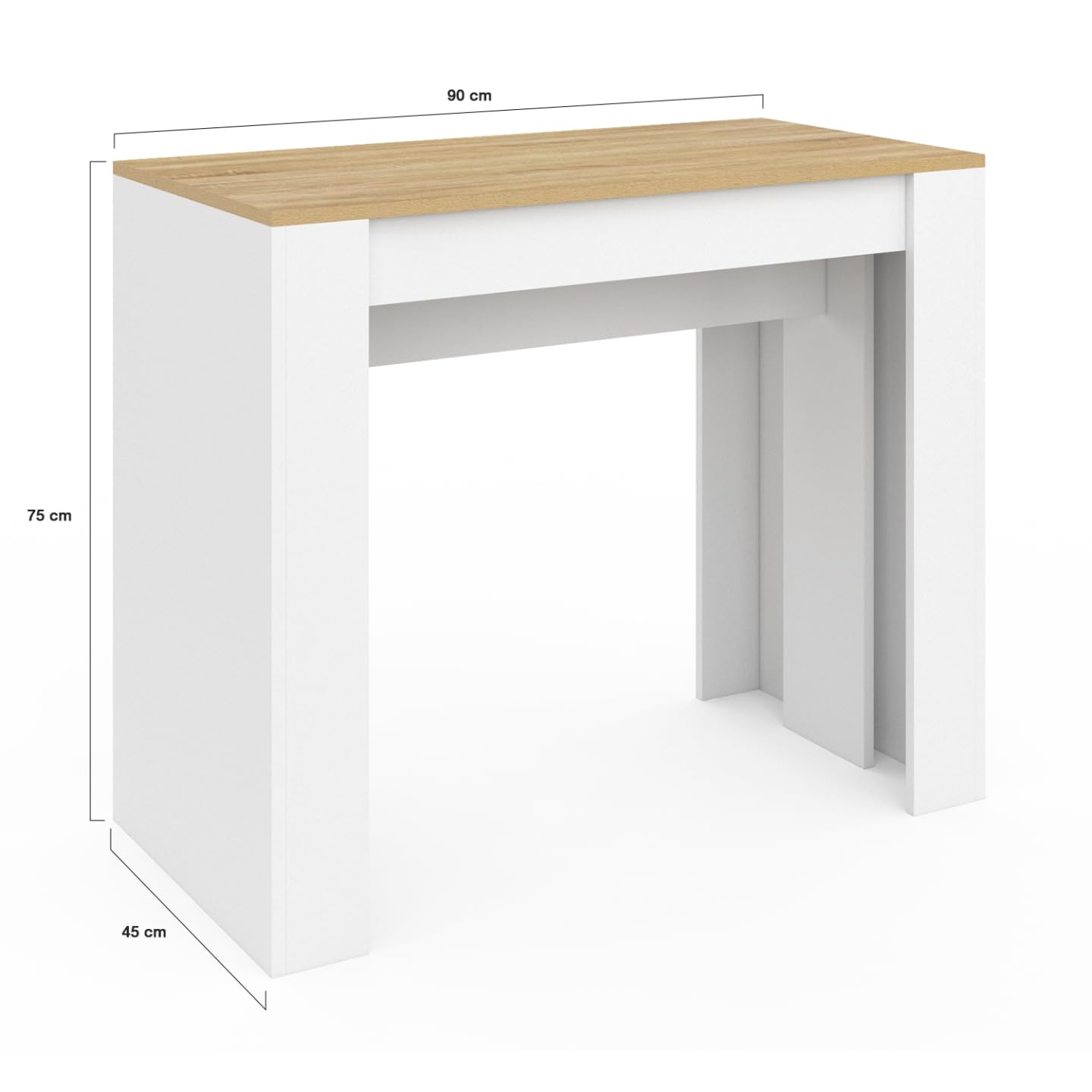 IDMarket – Mesa consola extensible Orlando para 14 personas, 300 cm, color blanco y estilo haya
