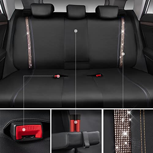 Image of CAR PASS Bling Diamond Car Seat Covers Full Sets, Shining Rhinestone Waterproof Faux Leather, with Zipper, Universal Fit Automotive Glitter Crystal Sparkle Strips Cute Women Girl, Champagne Gold