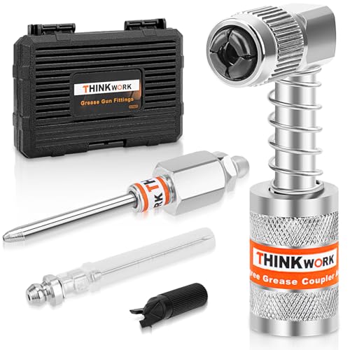 THINKWORK 4PC Quick Connect Greasing Accessory Kit, Grease Gun Couplers with 90 Degree Grease Coupler, Reach Any Grease Fitting on Any Machine, High-Hardness Storage Box Keeps Tools Clean and Portable