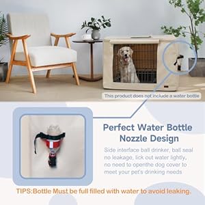 24 inches Dog Crate Cover – Durable Waterproof 600D Oxford Fabric Pet Dog Kennel Cover with Water Bottle Nozzle Design. (Tan)