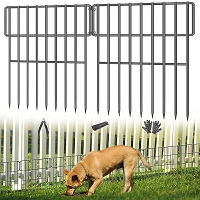 25 Panels Garden Fencing Animal Barrier, 17in (H) X 27ft (L) No Dig Dog Fence, 1.25 in Gap Fence Border for Dogs Rabbits, Rustproof Metal Decorative Fences Blocker for Outdoor, Yard, Patio