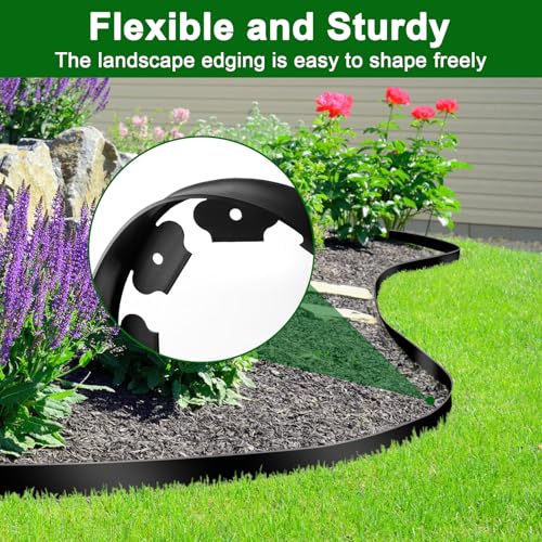 Landscape Edging, 2 Inch Tall 33 Ft No Dig Landscape Garden Edging Border Kit with 50 Anchoring Spikes, Plastic Garden Border for Landscaping Flower Bed Lawn Yard Grass Paver Pathway Walkway, Black by Aifanss - Image 2