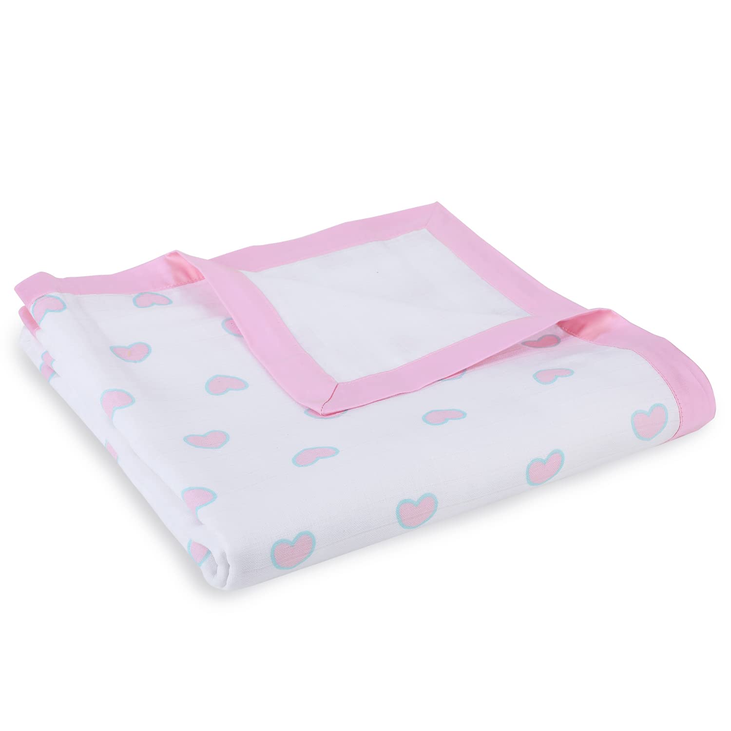 My Milestones 100% Cotton Muslin Baby Blanket - 4 Layered (43x43 inches) - Hearts Print