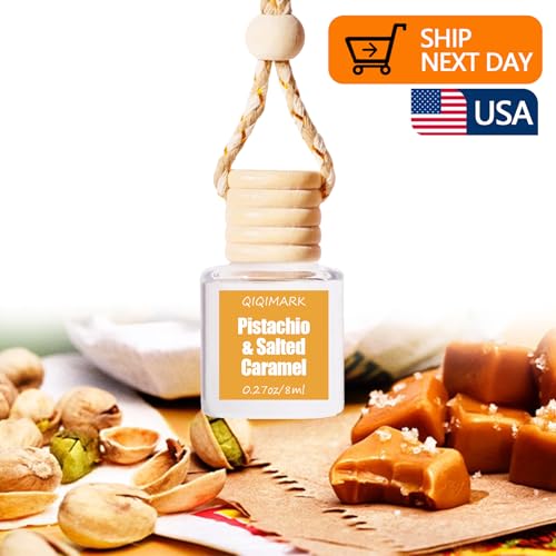 Image of Car Air Freshener Diffuser 2 Pack Hanging Air Freshener Diffuser - Pistachio & Salted Caramel Fragrance Oil Air D iffuser for Car, 45+ Days Long Lasting Fragrance