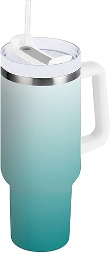 Miniatura 12 de Vaso de acero inoxidable con aislamiento al vacío de 40 onzas con tapa y popote para agua, té, café, degradado de oliva Gradiente Oliva