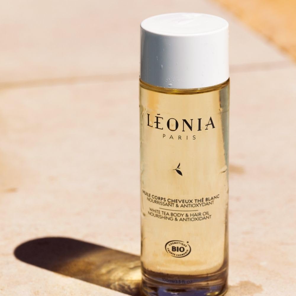 LÉONIA L'Huile Corps et Cheveux Thé Blanc - Nourrissant, Anti-âge, Antioxydant - Certifiée BIO et Vegan - 100ml