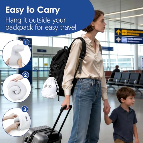 Image of jiaao Travel Pillow Memory Foam Neck Pillow for Airplanes with Adjustable Drawstring Support, Gray Travel Neck Pillow for Flights, Road Trips, Trains & Everyday Travel