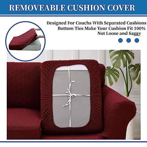 XINEAGE 2025 New 2 Pieces Chair Covers with Arms Super Stretch Chair Slipcover for Living Room Pet Dog Universal Slip Cover Anti Slip Armchair Furniture Protector (Wine Red), 31"-46"(1 Cushion)