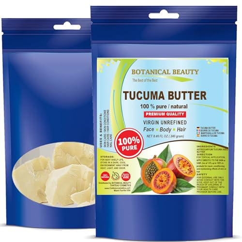 Brazilian TUCUMA BUTTER 100% Pure Natural VIRGIN UNREFINED Cold-Pressed 8.46 oz 240 gram for Face, Skin, Body, Hair, Lip, Nails. Rich in Vitamin E. Beauty Moisturizing Nourishing Botanical Beauty
