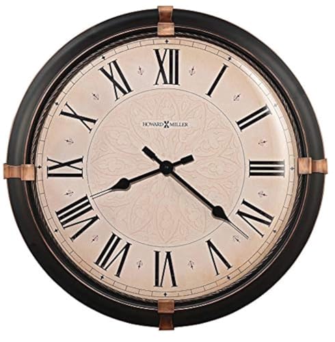Howard Miller Greenbush Wall Clock II 549-534 – Vintage Metal Clock with Dark Rubbed Bronze Finish, Aged Bronze Accents at (3,6,9,12 Positions), Quartz Movement