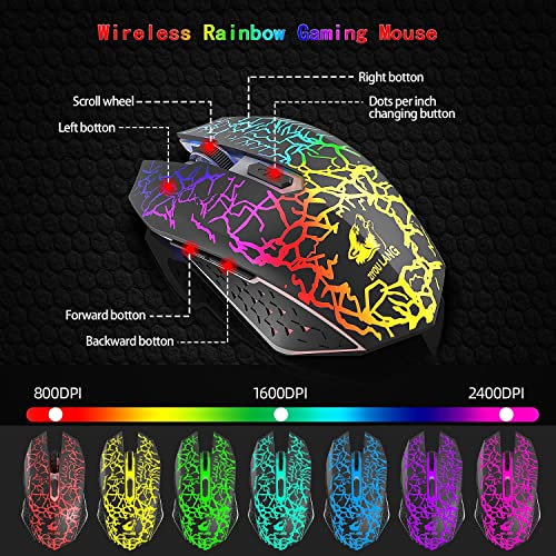 Image of T3 PRO Wireless Keyboard Mouse Combo, USB /Type-C Dual Receiver, Rainbow Backlit 2.4G Rechargeable 4000 Battery Mechanical Feel Gaming Keyboard + 2400DPI 6 Buttons Gaming Mouse + Mouse Pad(Black)