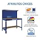 Simonrack Werkbank 400 kg Belastbarkeit, 144,5x91x61 cm, Große Arbeitsfläche Arbeitsfläche, Arbeitstisch, Holz-Arbeitsplatte, Blau/Holz - BT3