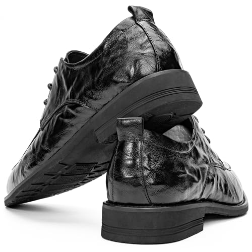 Men's Glossy Oxford Dress Shoes – Black PU Leather Formal Shoes for Weddings, Interviews, and Business Events – Sleek Elegant Lace-Up Design4