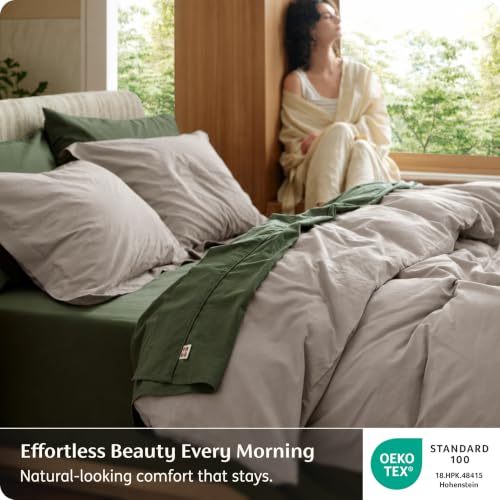 Image of Bedsure PureWoven 100% Washed Cotton Duvet Cover Set, Oversized King, 3-PC