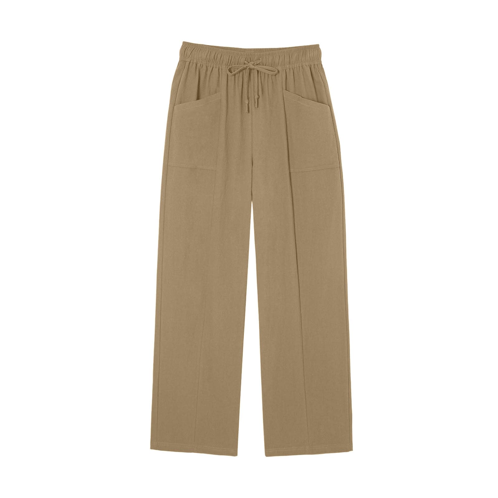 Pantalon Lin Femme été Coton Et Lin Baggy Confortable Pantalons Mode Fluide Ample Jambe Droite Taille Haute Elastique Pantalon D'été avec Cordon De Serrage Et Poches Coupe Décontractée