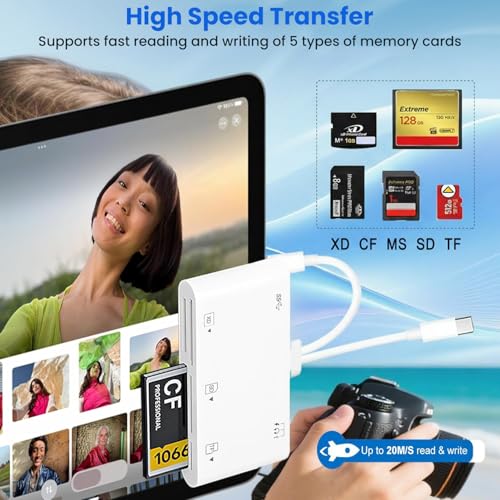 Image of Verilux 9 in 1 SD Card Reader for iPhone /iPad, CF /SD /MicroSD /MS /XD Card Reader & USB OTG Adapter with USB 3.0 /Type C /Lighting Connector for iPhone 17 /16 /15 /14, Galaxy S25 /S24 /S23, iPad, MacBook