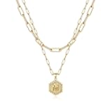 Dainty Initial Necklaces for Women, 14K-Gold-Plated Layering Necklace for Women Cute Hexagon Letter Initial Necklace Layered Necklaces for Teenage Teen Girls Christmas Gifts Stocking Stuffers