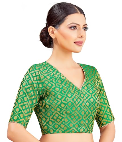Image of Studio Shringaar Women's Readymade Brocade Elbow Length Sleeves Saree Blouse