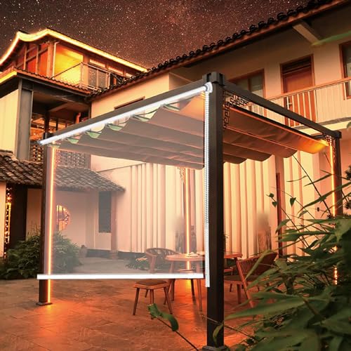ZHUOZ1T Estor Enrollable Transparente para Exterior Jardín,Persianas Enrollables Impermeables de Plastico PVC,Cortinas De Lluvia,para Ventanas Puertas Pérgola Toldo,Ancho x Alto (160x240cm)