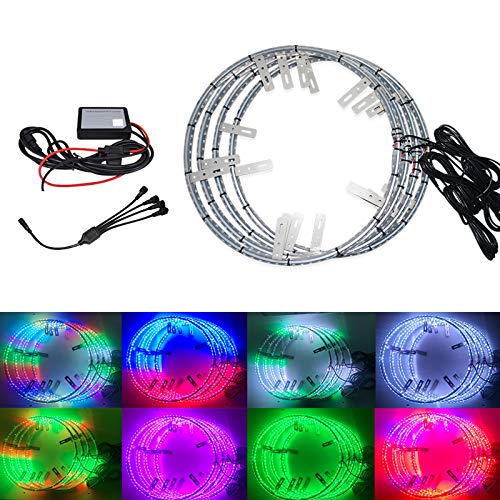 Kingshowstar LED Wheel Rim Lights - 4 PCS 17 inch Car Rim Lights 624 LED RGB Color Chasing Wheel Ring Lights for Cars, Waterproof Tire Light Kit with Blue-Tooth Controller