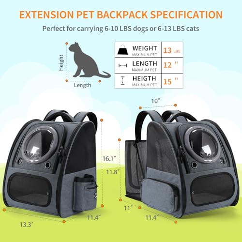 Bubble Cat Backpack Carrier, Expandable Cat Carrier Backpack,Breathable Pet Backpack for Medium Cat,Kitten and Small Puppy, Large Space,Portable Bags Foldable Dog Backpack for Traveling,Hiking(Grey) - Image 3