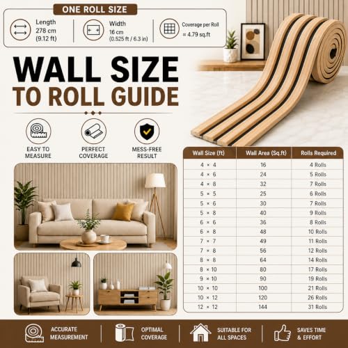 Image of 3D Fluted Foam Wall Panels for Wall 16 x 278 cm Self Adhesive Wooden Slated Foam Sheet for TV Unit Background Peel and Stick Wooden Wallpaper louvers Panel Peel Stick for Living Room