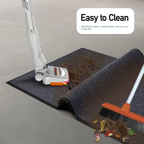 Image of MaxMat Industrial Grade Door Mat - Extra Large, Heavy Duty, Waterproof, Low-Profile, Easy to Clean Floor Mat (3 x 10 Feet, Grey, MXM-RIB0310GY)