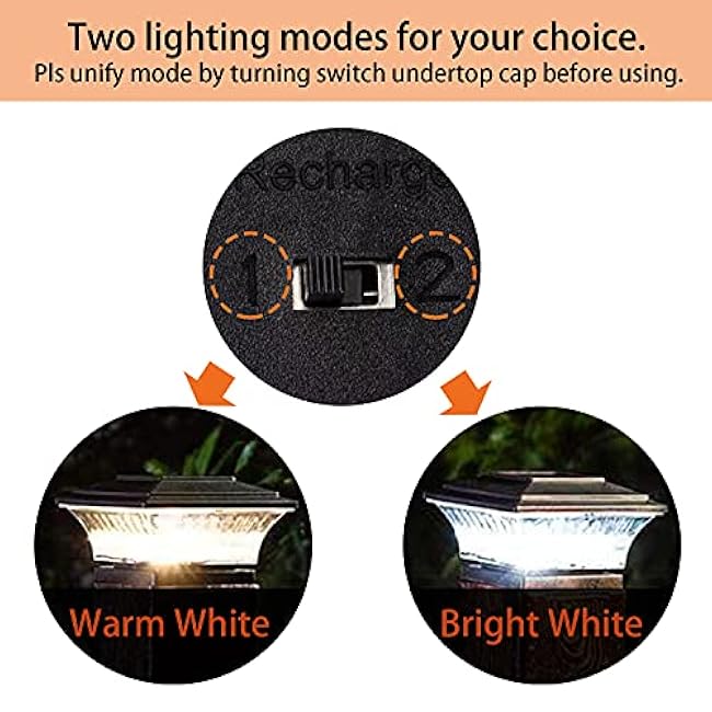 HUYIENO Solar Post Cap Lights Outdoor LED Lighting Deck Fence With Two Light Modes Warm White/Bright White Suitable for 4x4 Wooden Posts Brushed Copper 6PK