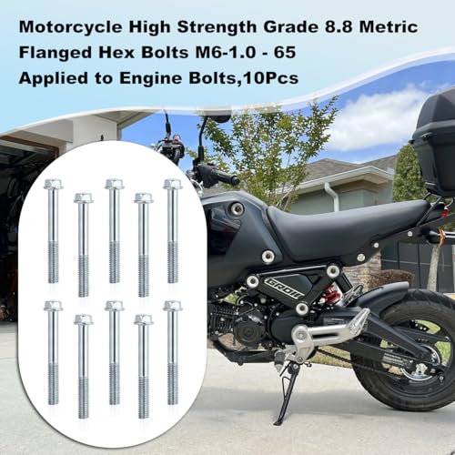 Image of Minho Motorcycle High Strength Grade 8.8 Metric Flanged Hex Bolts M6-1.0 - 65 Applied to Engine Bolts,10pcs