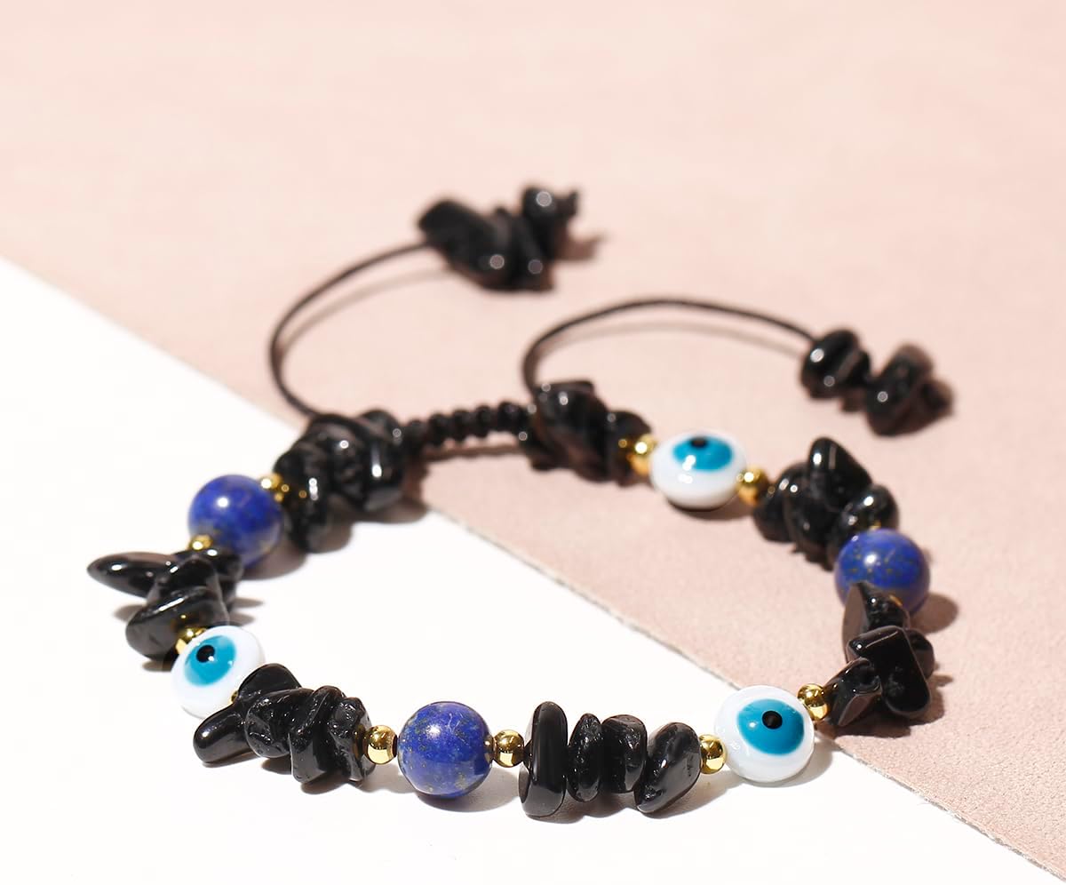 Jewever Black Tourmaline/Lapis Lazuli/Evil Eye Bracelets Triple Protection Crystal Chips Beaded Bracelets for Women Jewelry Gifts - Image 6