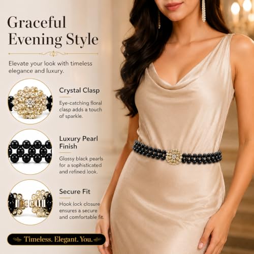 Image of REDHORNS Rhinestone Elastic Waist Belt for Women Dresses Beaded Design Stretchy Slim Waistband, Belly Chain Kamarband for Ladies Saree - Free Size