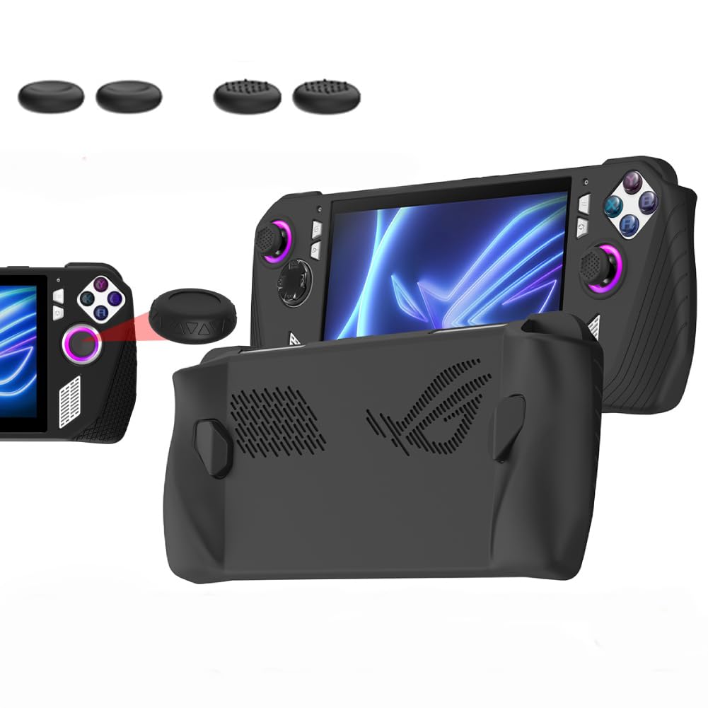 Cover per ROG Ally, Il Materiale Silicone Ultrasottile Custodia, Anti Impronta Digitale Phone Case [Resistente all'Usura] [Antiscivolo] - Black, Cover in Silicone con 4 Pezzi copritasti