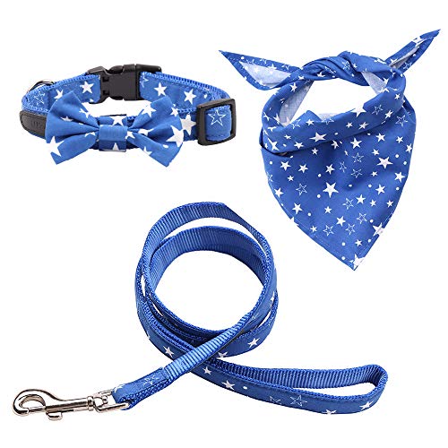 Rayzm Katoen Hondenhalsband/Lijn & Driehoek Hond Bandana 3PCS Set voor kleine honden, Afneembare Strik-knoop Kraag, Verstelbare halsdoek Sjaal voor Honden Katten Huisdieren (S)