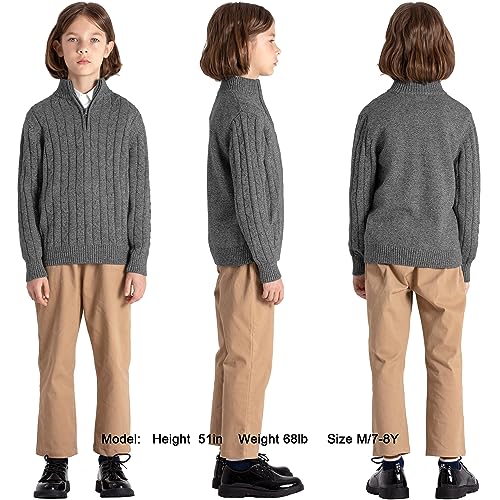 BOBOYOYO Boys Sweater Qurter Zip Pullover 100% Cotton Cable Knit Sweater Casual Long Sleeve Turtleneck for Kids 3-16 Years2